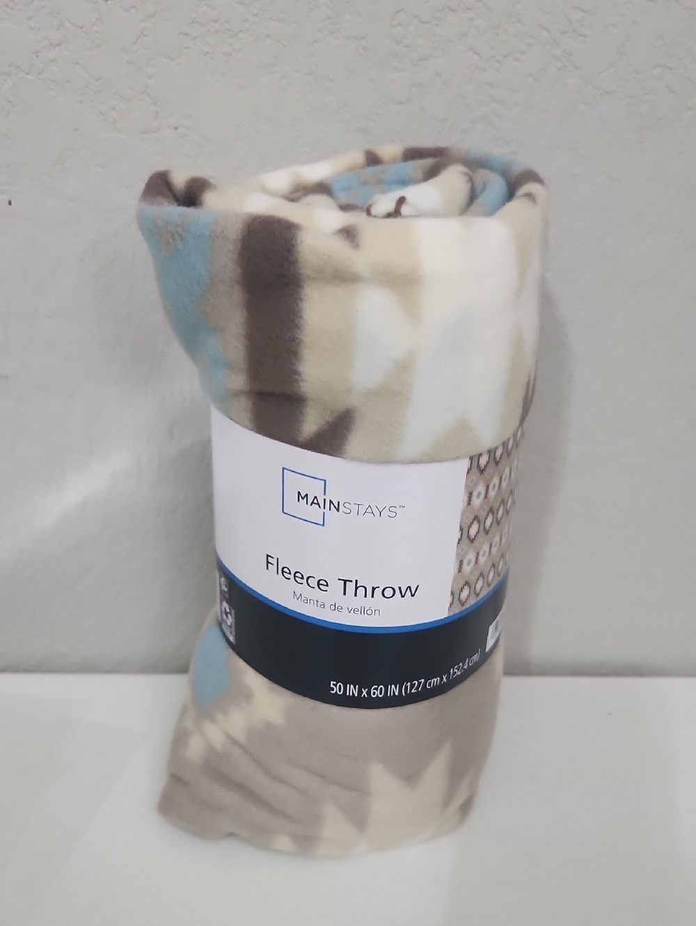Mainstays Blue Cream Tan Fleece Throw Blanket